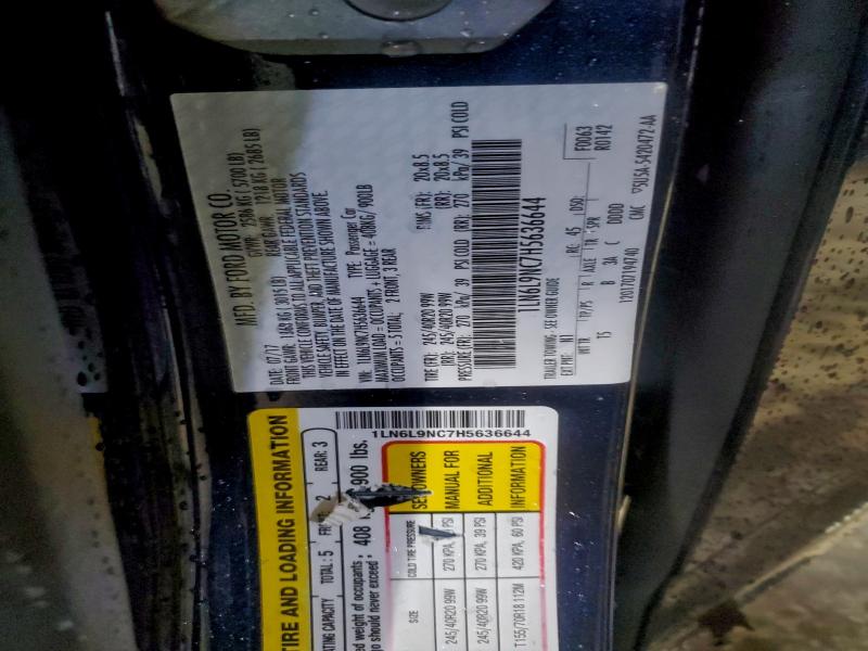 LINCOLN CONTINENTL 2017 VIN 1LN6L9NC7H5636644