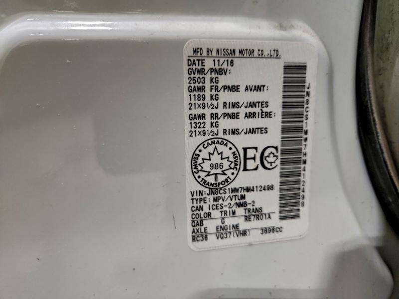 INFINITI QX70 2017 VIN JN8CS1MW7HM412498