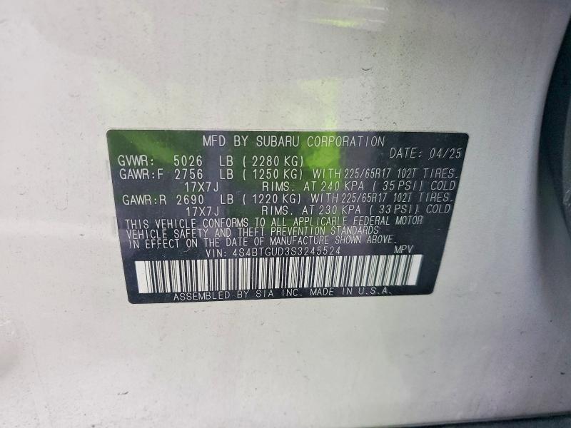 SUBARU OUTBACK WI 2025 VIN 4S4BTGUD3S3245524
