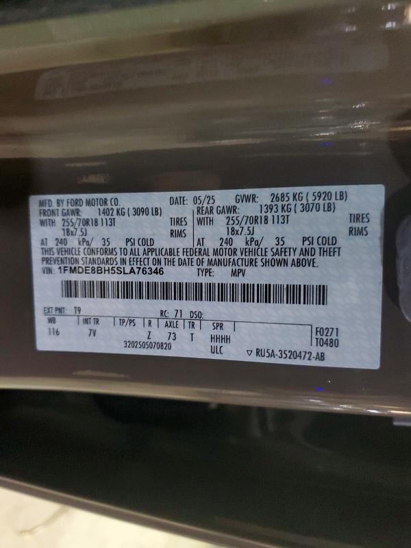 FORD BRONCO OUT 2025 VIN 1FMDE8BH5SLA76346