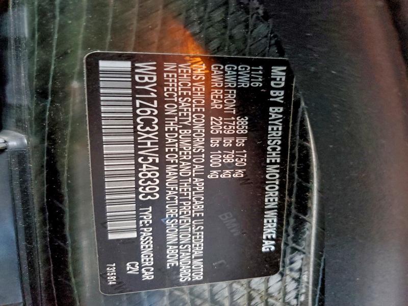 BMW I SERIES 2017 VIN WBY1Z6C3XHV548393