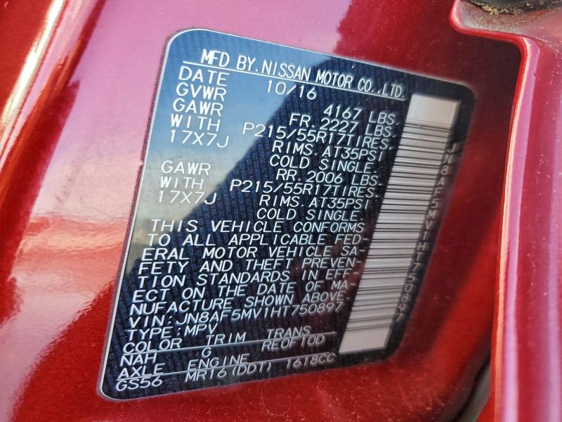 NISSAN JUKE 2017 VIN JN8AF5MV1HT750897