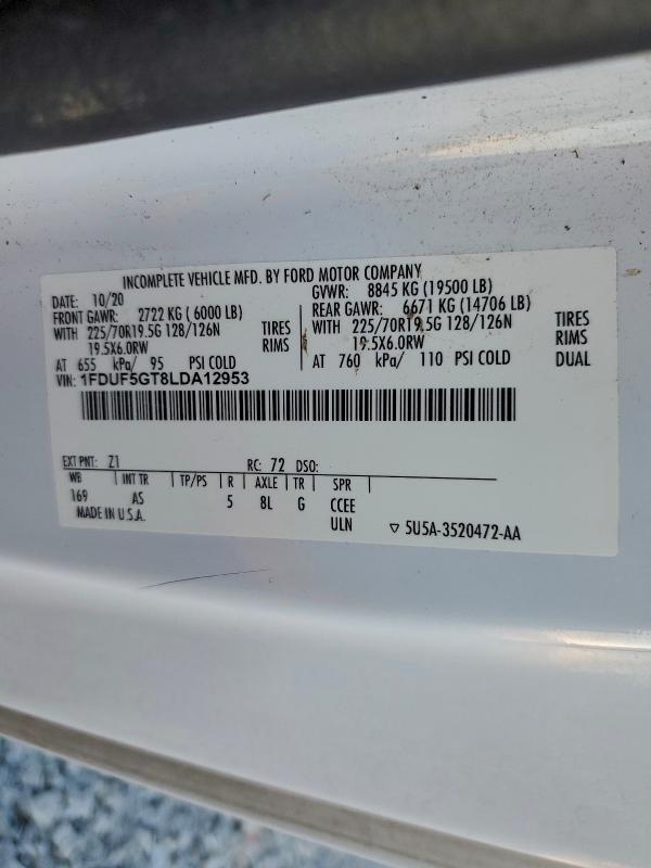 FORD F550 2020 VIN 1FDUF5GT8LDA12953