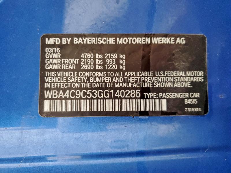 BMW 4 SERIES 2016 VIN WBA4C9C53GG140286