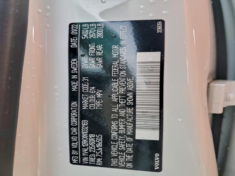 VOLVO XC60 B5 MO 2022 VIN YV4L12RKXN1032169