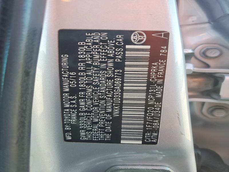 TOYOTA YARIS 2016 VIN VNKKTUD33GA069773