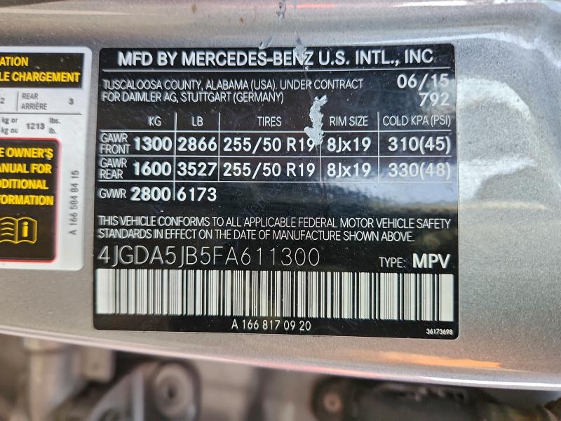 MERCEDES-BENZ M-CLASS 2015 VIN 4JGDA5JB5FA611300