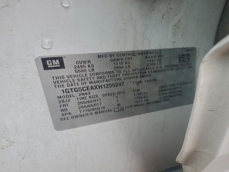 GMC CANYON 2017 VIN 1GTG5CEAXH1259247