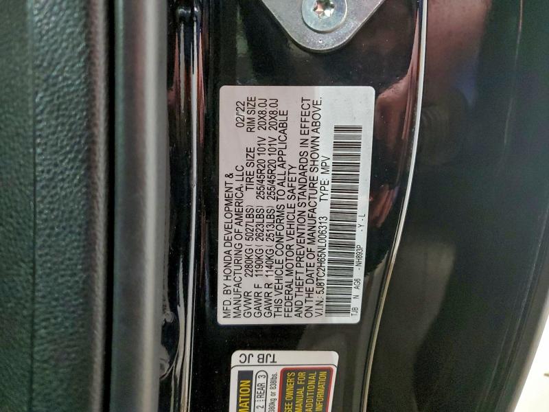 ACURA RDX 2022 VIN 5J8TC2H65NL006313