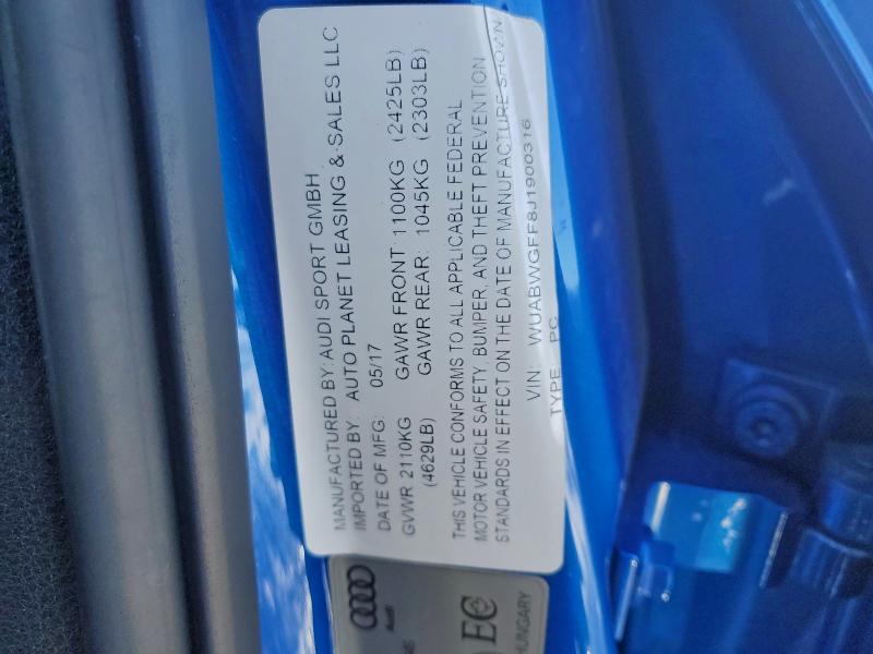 AUDI RS3 2018 VIN WUABWGFF8J1900316