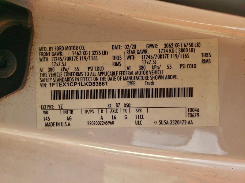 FORD F150 2020 VIN 1FTEX1CP1LKD83861