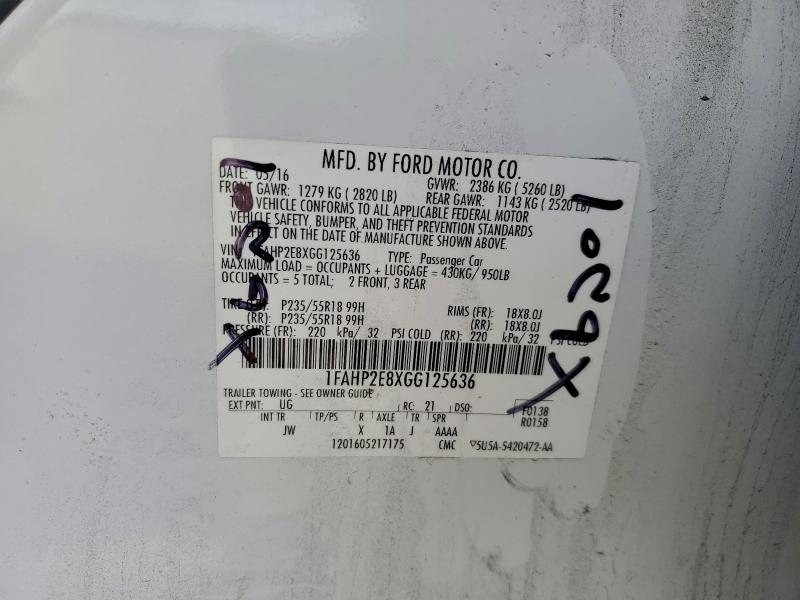 FORD TAURUS 2016 VIN 1FAHP2E8XGG125636