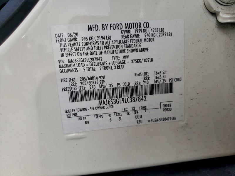 FORD ECOSPORT 2020 VIN MAJ6S3GL9LC387842