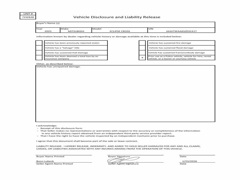 MITSUBISHI ECLIPSE 2025 VIN JA4ATWAA6SZ032417