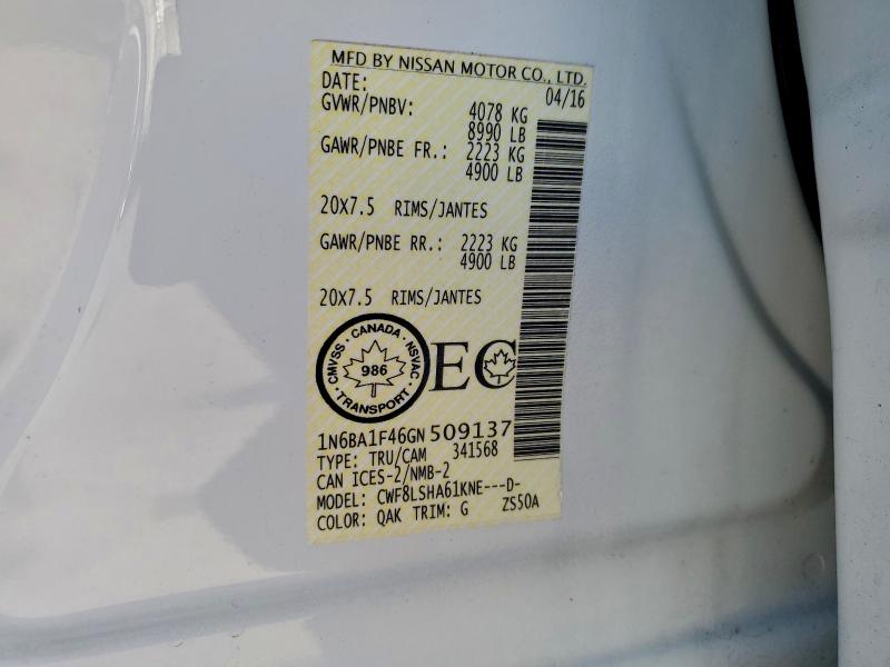 NISSAN TITAN 2016 VIN 1N6BA1F46GN509137