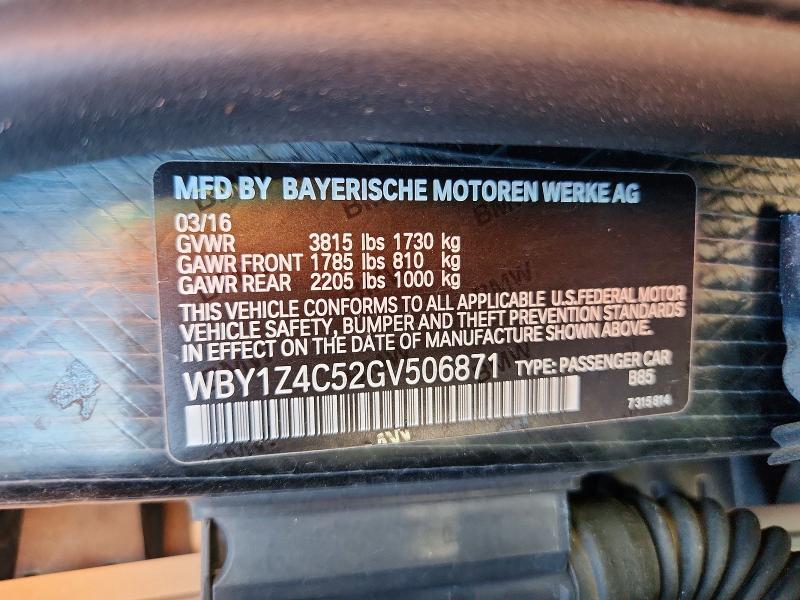 BMW I SERIES 2016 VIN WBY1Z4C52GV506871