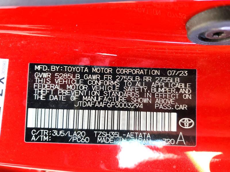 TOYOTA CROWN 2023 VIN JTDAFAAF6P3003294