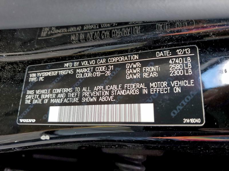 VOLVO V60 2015 VIN YV126MEB2F1190745