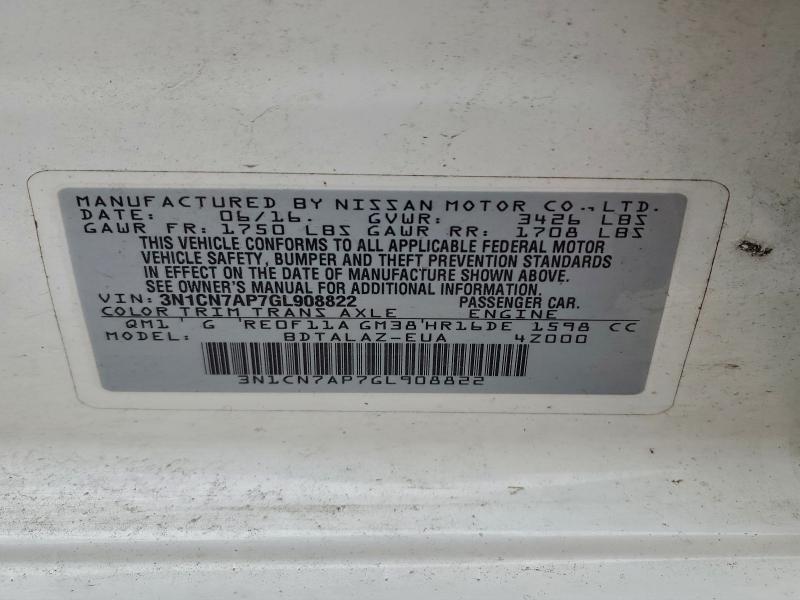 NISSAN VERSA 2016 VIN 3N1CN7AP7GL908822