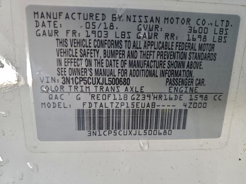 NISSAN KICKS 2018 VIN 3N1CP5CUXJL500680