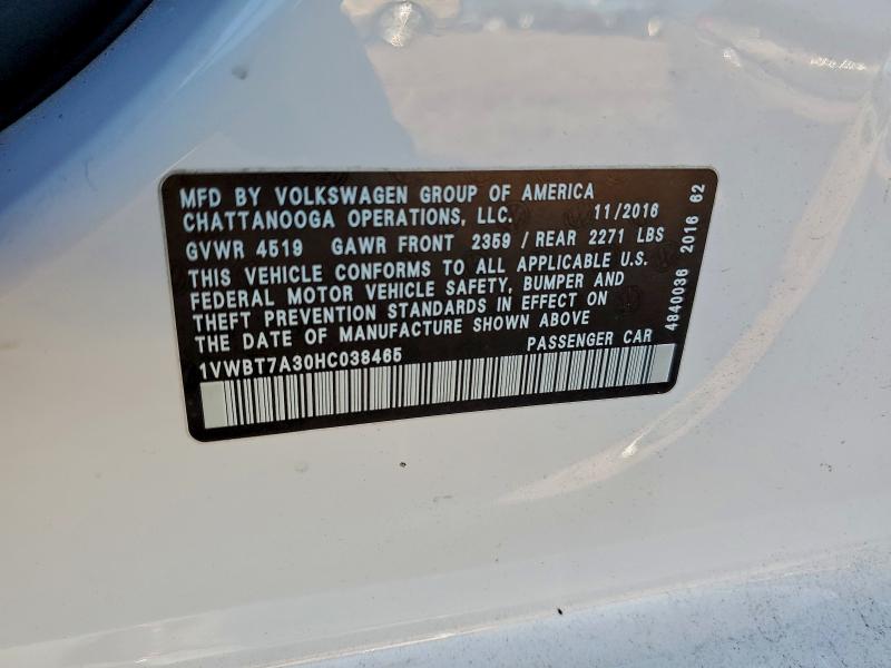 VOLKSWAGEN PASSAT 2017 VIN 1VWBT7A30HC038465