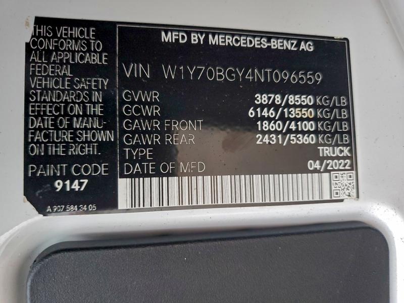 MERCEDES-BENZ SPRINTER 2022 VIN W1Y70BGY4NT096559