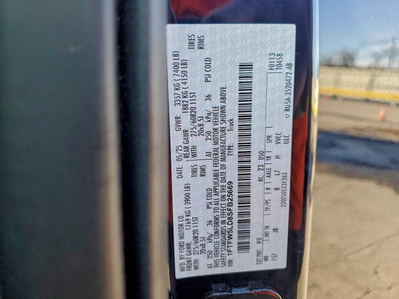 FORD F150 LARIA 2025 VIN 1FTFW5LD8SFB25669