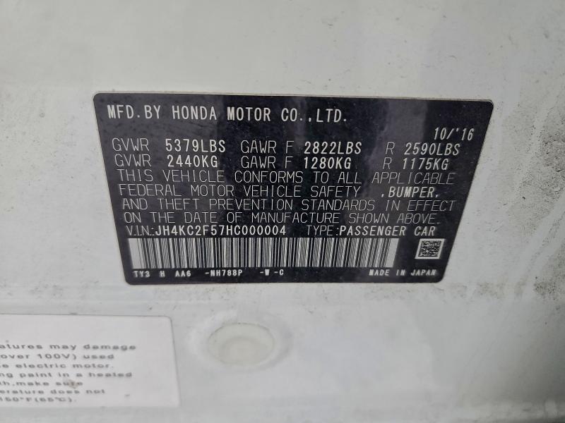 ACURA RLX 2017 VIN JH4KC2F57HC000004