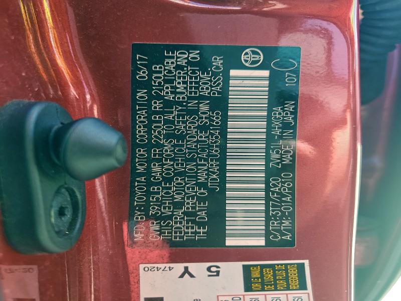 TOYOTA PRIUS 2017 VIN JTDKARFU6H3541665