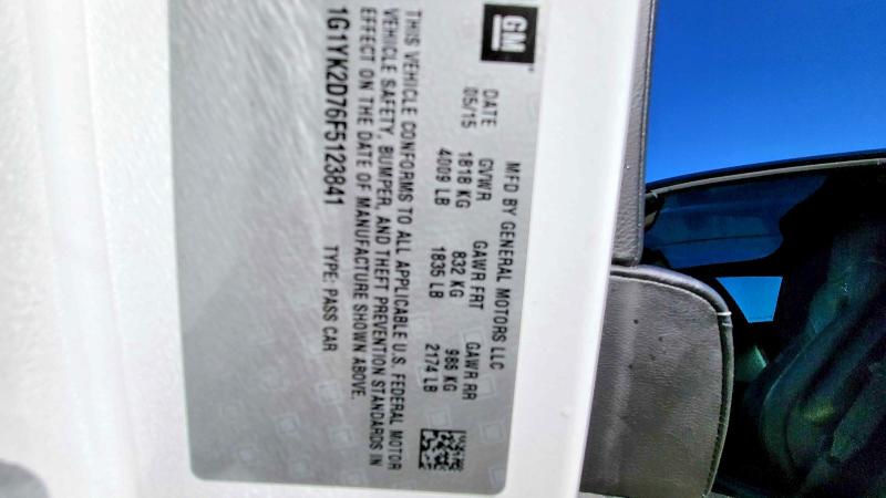 CHEVROLET CORVETTE 2015 VIN 1G1YK2D76F5123841