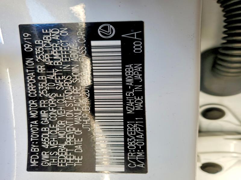 LEXUS UX 250H 2019 VIN JTHU9JBH9K2018552