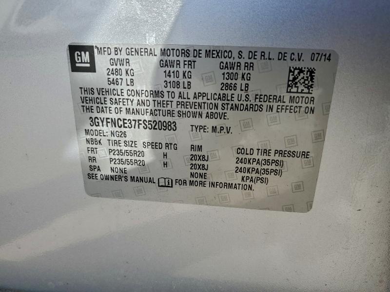 CADILLAC SRX 2015 VIN 3GYFNCE37FS520983