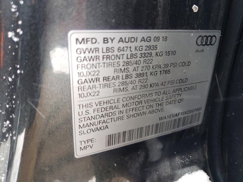 AUDI Q8 2019 VIN WA1EVAF15KD007500