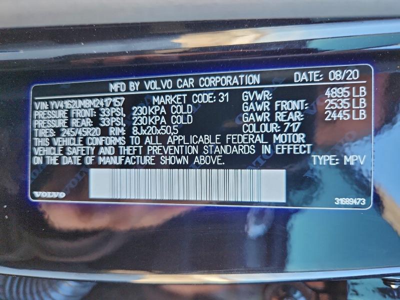 VOLVO XC40 2021 VIN YV4162UM8M2417157