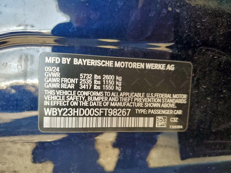 BMW I4 EDRIVE 2025 VIN WBY23HD00SFT98267