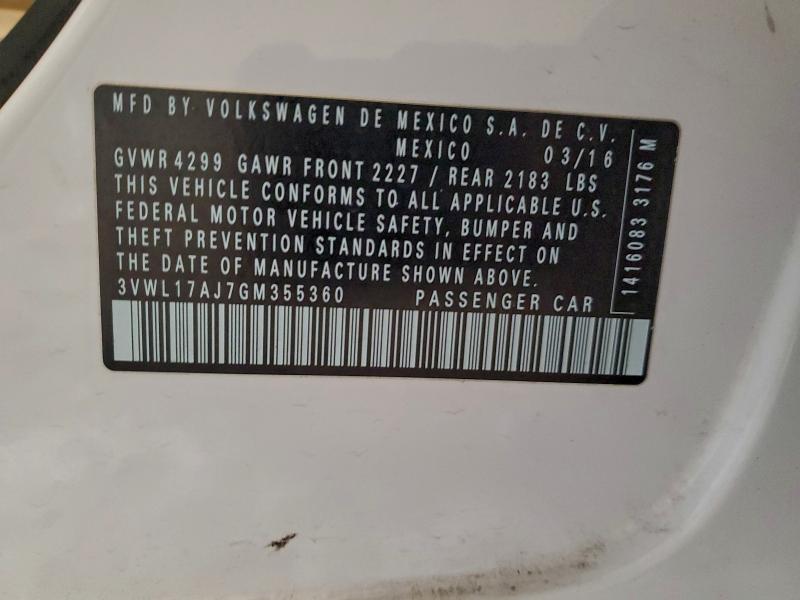 VOLKSWAGEN JETTA 2016 VIN 3VWL17AJ7GM355360
