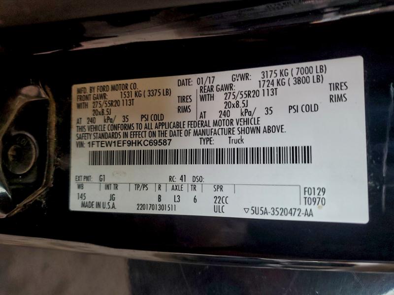 FORD F-150 2017 VIN 1FTEW1EF9HKC69587