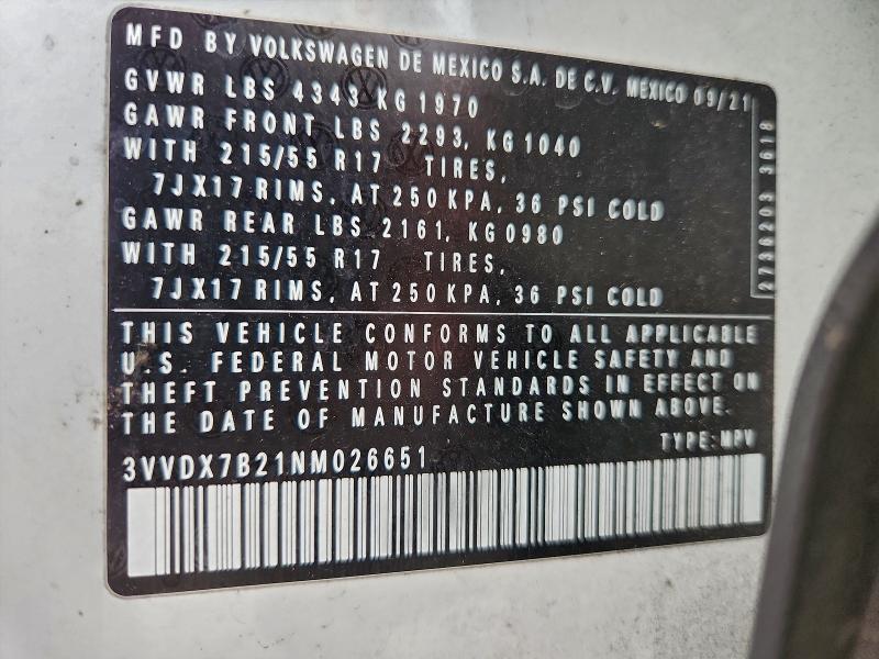 VOLKSWAGEN TAOS S 2022 VIN 3VVDX7B21NM026651