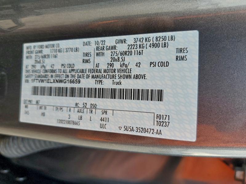 FORD F150 LIGHT 2022 VIN 1FTVW1ELXNWG16659