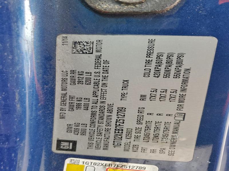 GMC 2500 SIERR 2015 VIN 1GT02XEB7FZ512789