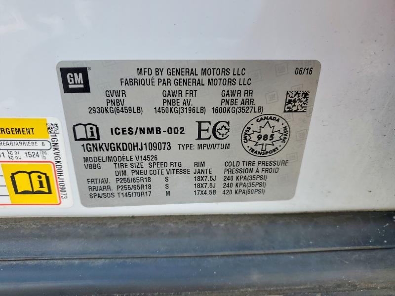 CHEVROLET TRAVERSE 2017 VIN 1GNKVGKD0HJ109073