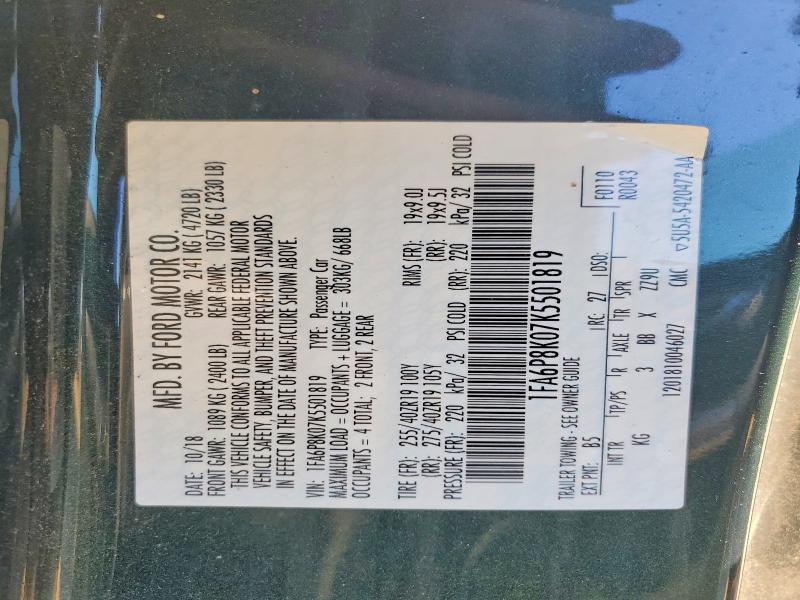 FORD MUSTANG 2019 VIN 1FA6P8K07K5501819