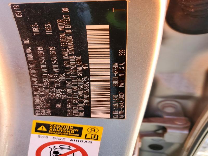 TOYOTA HIGHLANDER 2018 VIN 5TDDZRFH5JS852724