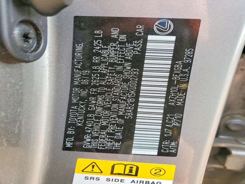 LEXUS ES300 2019 VIN 58AB21B15KU002793