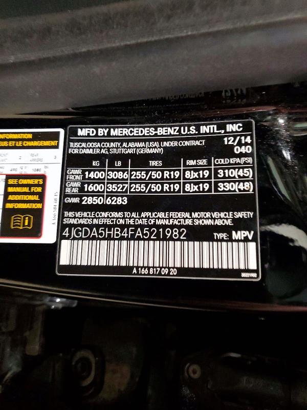 MERCEDES-BENZ M-CLASS 2015 VIN 4JGDA5HB4FA521982