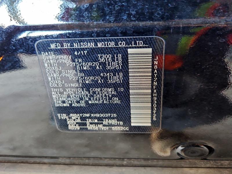 NISSAN ARMADA 2017 VIN JN8AY2NFXH9303725