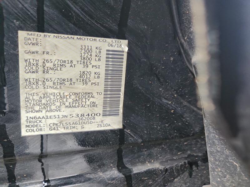 NISSAN TITAN 2018 VIN 1N6AA1E51JN538400