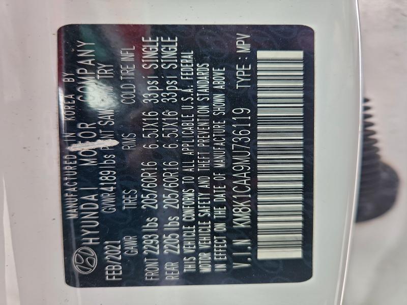 HYUNDAI KONA AWD 2021 VIN KM8K1CAA9MU736119