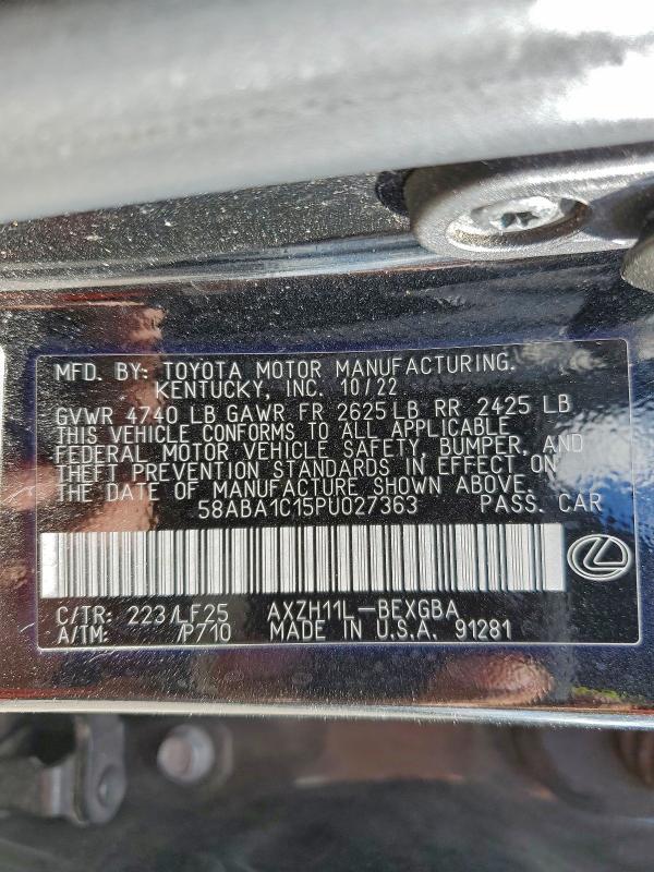 LEXUS ES 300H F 2023 VIN 58ABA1C15PU027363