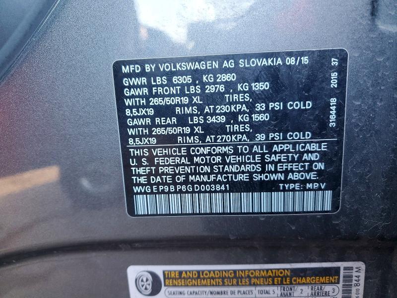 VOLKSWAGEN TOUAREG TD 2016 VIN WVGEP9BP6GD003841